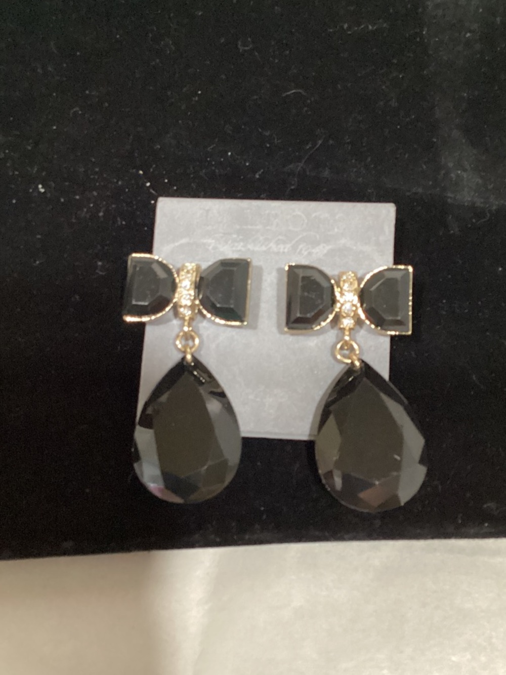 Talbots Black Teardrop Bow Drop Earrings with Gold Accents